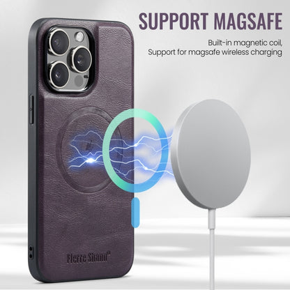 For iPhone 15 Pro Max Fierre Shann Oil Wax Cow Leather Magnetic Card Holder Phone Case(Purple) - iPhone 15 Pro Max Cases by FIERRE SHANN | Online Shopping UK | buy2fix