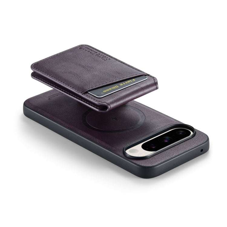 For Google Pixel 9 Fierre Shann Oil Wax Cow Leather Magnetic Card Holder Phone Case(Purple) - Google Cases by FIERRE SHANN | Online Shopping UK | buy2fix