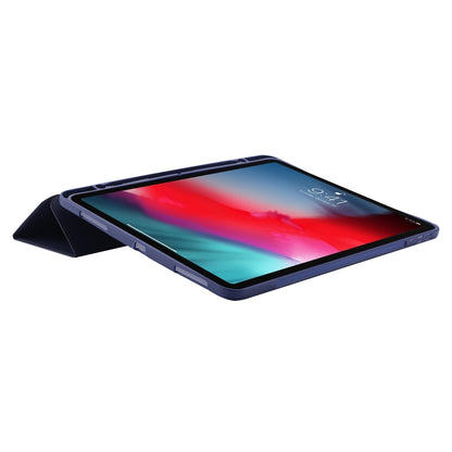 For iPad Pro 11 2024 Skin Feel Tri-fold Leather Tablet Case with Pen Slot(Dark Blue) - iPad Pro 11 2024 Cases by buy2fix | Online Shopping UK | buy2fix