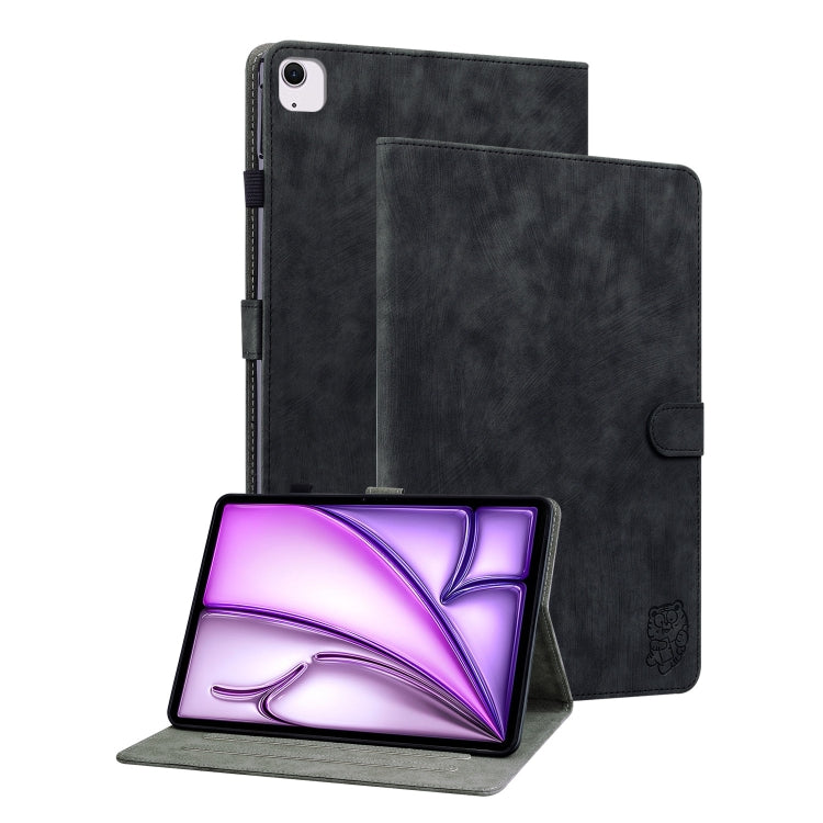 For iPad Air 13 2024 Embossed Tiger Pattern Leather Tablet Case(Black) - iPad Air 13 2024 Cases by buy2fix | Online Shopping UK | buy2fix