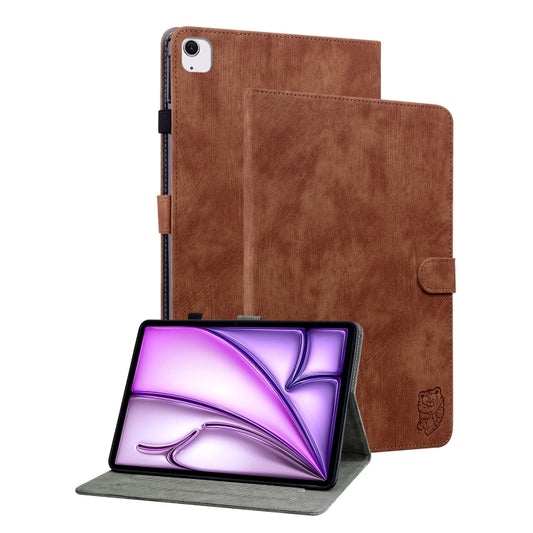 For iPad Air 11 2024 Embossed Tiger Pattern Leather Tablet Case(Brown) - iPad Air 11 2024 Cases by buy2fix | Online Shopping UK | buy2fix