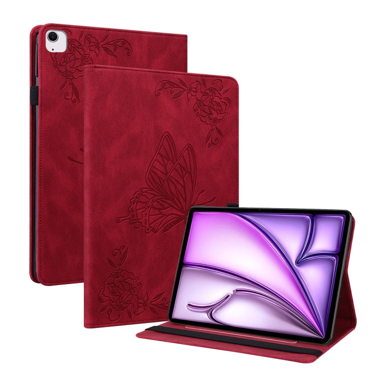 For iPad Air 11 2024 Butterfly Flower Embossed Leather Tablet Case(Red) - iPad Air 11 2024 Cases by buy2fix | Online Shopping UK | buy2fix