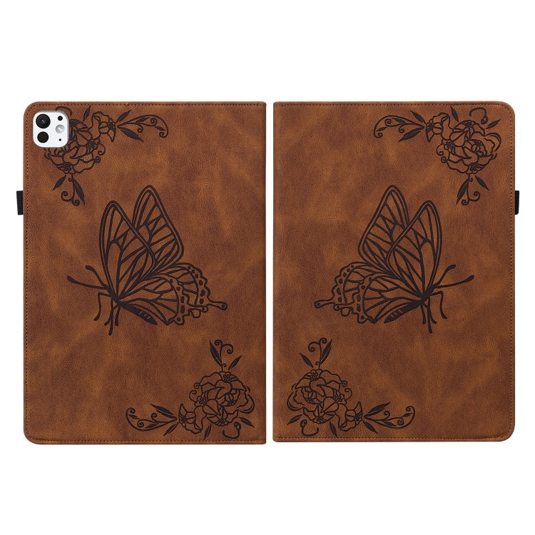 For iPad Pro 11 2024 Butterfly Flower Embossed Leather Tablet Case(Brown) - iPad Pro 11 2024 Cases by buy2fix | Online Shopping UK | buy2fix