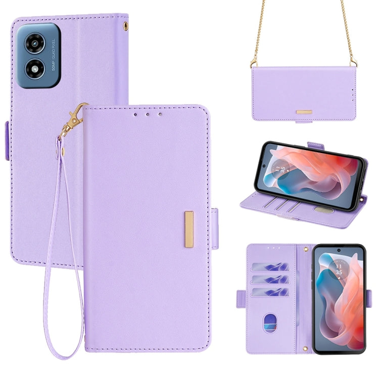 For Motorola Moto G Play 4G 2024 Crossbody Chain Leather Phone Case(Purple) - Motorola Cases by buy2fix | Online Shopping UK | buy2fix