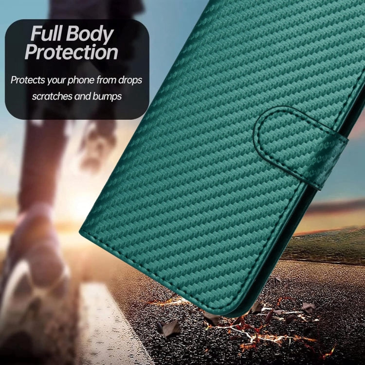 For iPhone 16 YX0070 Carbon Fiber Buckle Leather Phone Case with Lanyard(Dark Green) - iPhone 16 Cases by buy2fix | Online Shopping UK | buy2fix