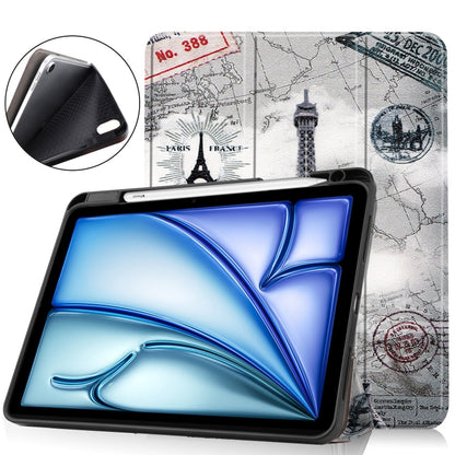 For iPad Air 11 2024 / 2025 Custer Painted 3-Fold Holder Smart Leather Tablet Case(Eiffel Tower) - iPad Air 11 2025 / 2024 Cases by buy2fix | Online Shopping UK | buy2fix