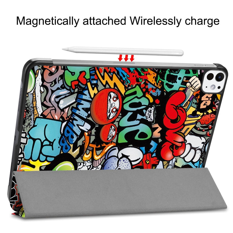 For iPad Pro 11 2024 Custer Painted 3-Fold Holder Smart Leather Tablet Case(Graffiti) - iPad Pro 11 2024 Cases by buy2fix | Online Shopping UK | buy2fix