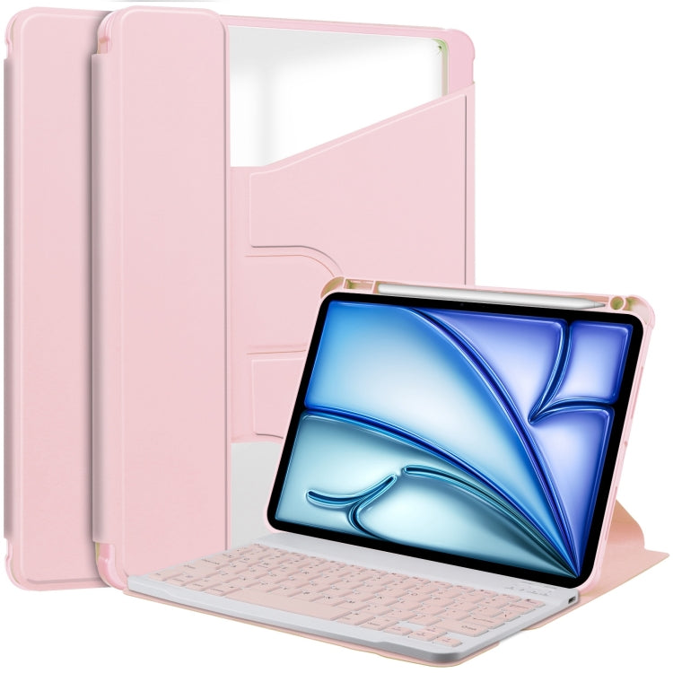 For iPad Air 13 2024 Transparent Rotation Smart Leather Tablet Case with Keyboard(Pink) - iPad Air 13 2024 Cases by buy2fix | Online Shopping UK | buy2fix