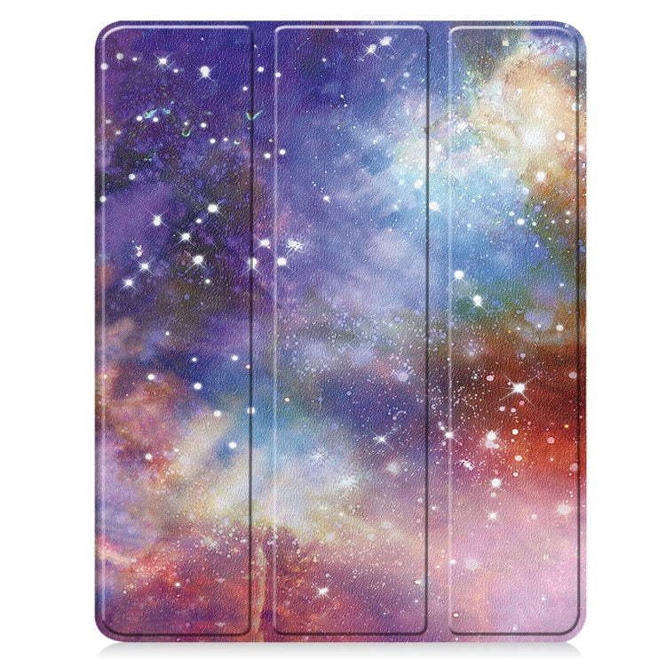 For iPad Pro 13 2024 Custer Painted 3-Fold Holder Smart Leather Tablet Case with Pen Tray(Milky Way Nebula) - iPad Pro 13 2024 Cases by buy2fix | Online Shopping UK | buy2fix