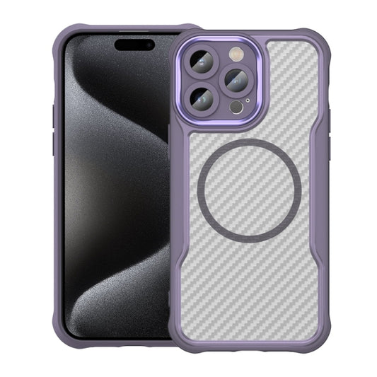 For iPhone 15 Pro Max Carbon Fiber Texture MagSafe Translucent Phone Case(Purple) - iPhone 15 Pro Max Cases by buy2fix | Online Shopping UK | buy2fix