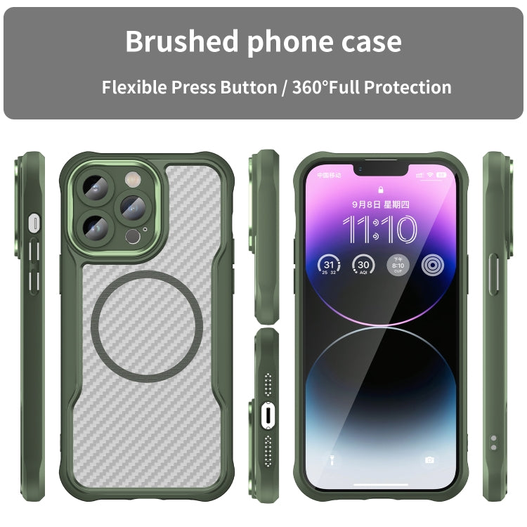 For iPhone 15 Plus / 14 Plus Carbon Fiber Texture MagSafe Translucent Phone Case(Green) - iPhone 15 Plus Cases by buy2fix | Online Shopping UK | buy2fix