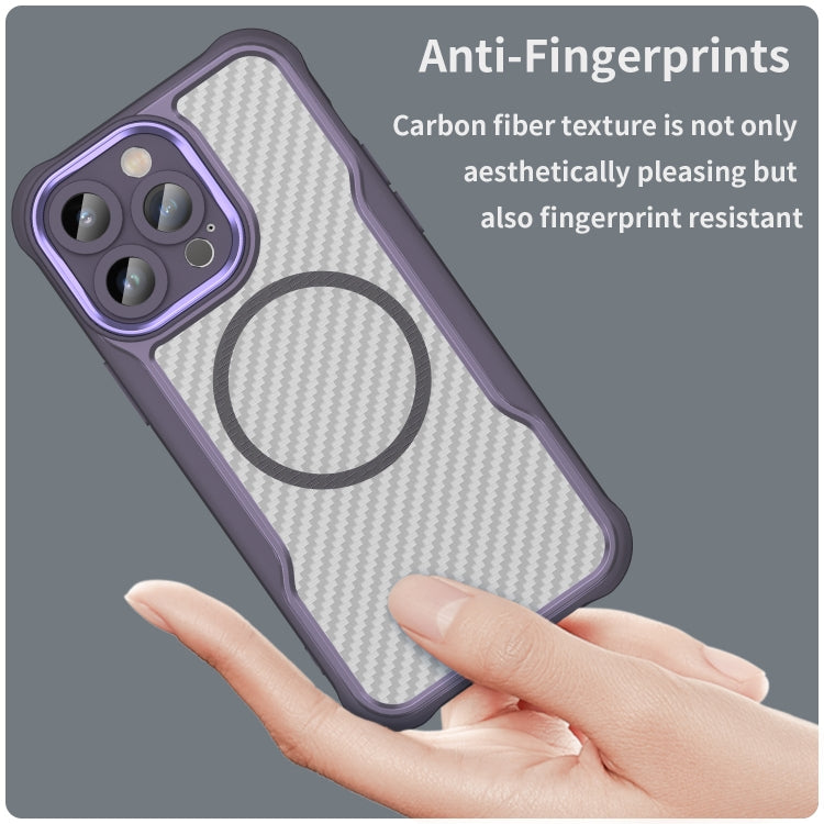 For iPhone 15 Carbon Fiber Texture MagSafe Translucent Phone Case(Purple) - iPhone 15 Cases by buy2fix | Online Shopping UK | buy2fix