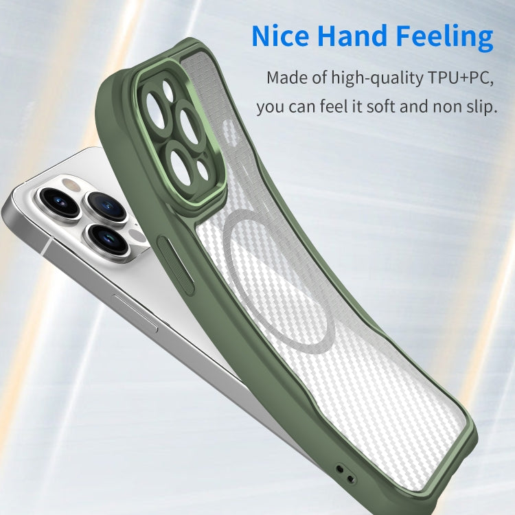 For iPhone 12 Carbon Fiber Texture MagSafe Translucent Phone Case(Green) - iPhone 12 / 12 Pro Cases by buy2fix | Online Shopping UK | buy2fix