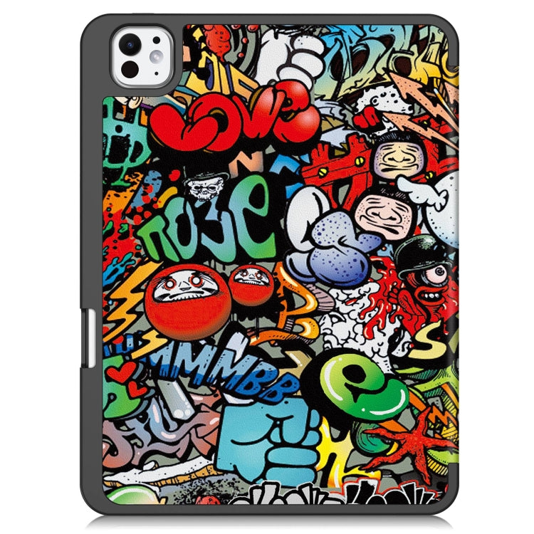 For iPad Pro 11 2024 Custer Painted 3-Fold Holder Smart Leather Tablet Case with Pen Tray(Graffiti) - iPad Pro 11 2024 Cases by buy2fix | Online Shopping UK | buy2fix