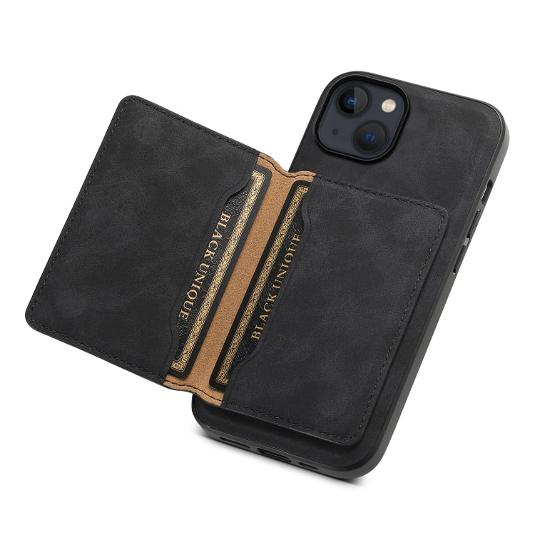 For iPhone 13 / 14 Denior D13 Retro Texture Leather MagSafe Card Bag Phone Case(Black) - iPhone 14 Cases by Denior | Online Shopping UK | buy2fix