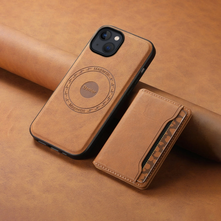 For iPhone 13 / 14 Denior D13 Retro Texture Leather MagSafe Card Bag Phone Case(Brown) - iPhone 14 Cases by Denior | Online Shopping UK | buy2fix