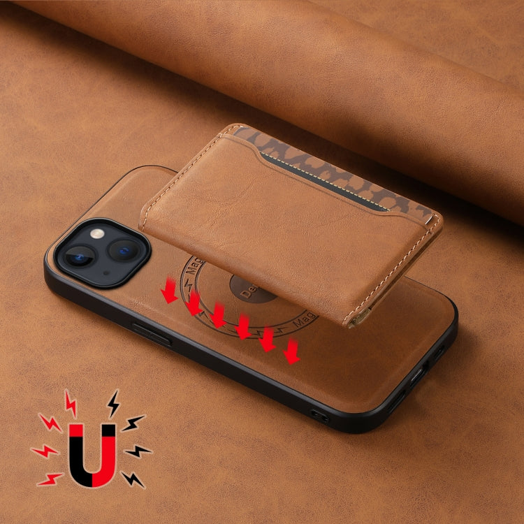 For iPhone 13 / 14 Denior D13 Retro Texture Leather MagSafe Card Bag Phone Case(Brown) - iPhone 14 Cases by Denior | Online Shopping UK | buy2fix