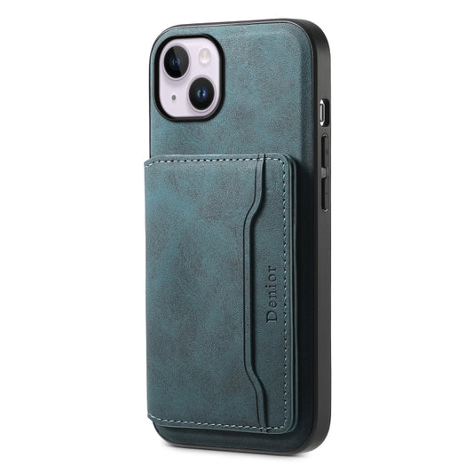For iPhone 14 Plus Denior D13 Retro Texture Leather MagSafe Card Bag Phone Case(Blue) - iPhone 14 Plus Cases by Denior | Online Shopping UK | buy2fix