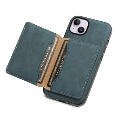 For iPhone 14 Plus Denior D13 Retro Texture Leather MagSafe Card Bag Phone Case(Blue) - iPhone 14 Plus Cases by Denior | Online Shopping UK | buy2fix
