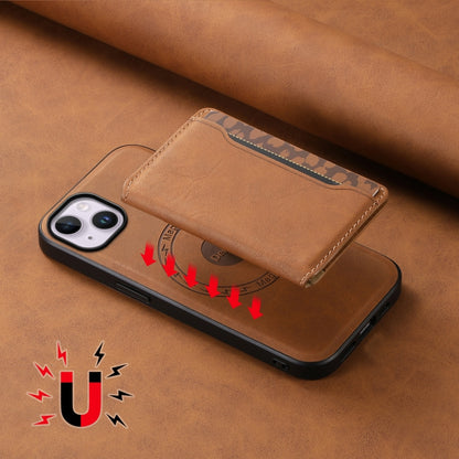 For iPhone 14 Plus Denior D13 Retro Texture Leather MagSafe Card Bag Phone Case(Brown) - iPhone 14 Plus Cases by Denior | Online Shopping UK | buy2fix