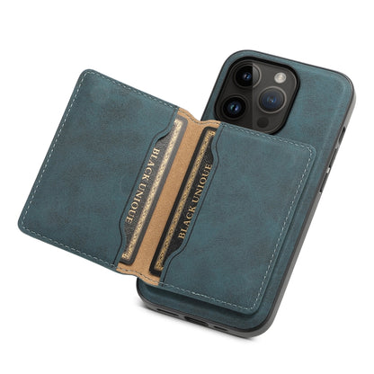 For iPhone 14 Pro Denior D13 Retro Texture Leather MagSafe Card Bag Phone Case(Blue) - iPhone 14 Pro Cases by Denior | Online Shopping UK | buy2fix
