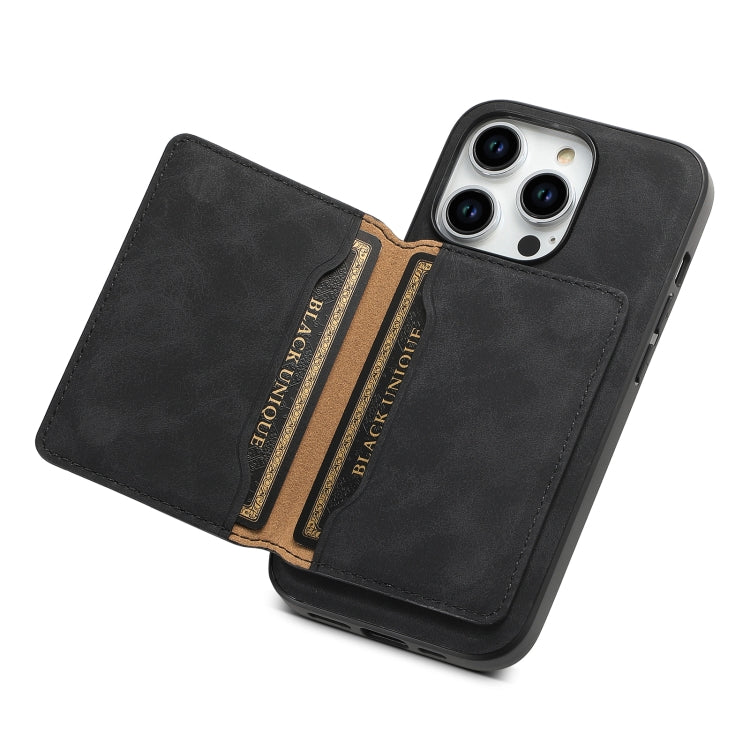 For iPhone 15 Pro Denior D13 Retro Texture Leather MagSafe Card Bag Phone Case(Black) - iPhone 15 Pro Cases by Denior | Online Shopping UK | buy2fix