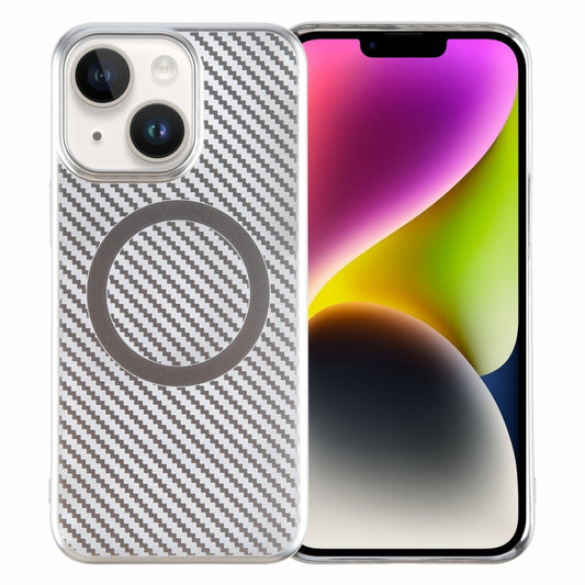 For iPhone 14 Plus 6D Plated Carbon Fiber Clear Magsafe PC Phone Case(Starlight Silver) - iPhone 14 Plus Cases by buy2fix | Online Shopping UK | buy2fix