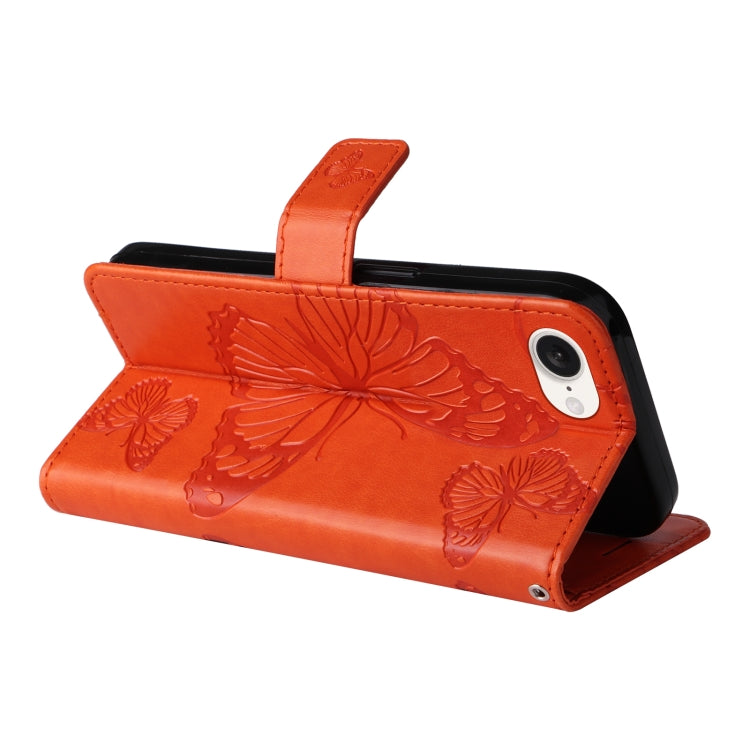 For iPhone SE 2024 3D Butterfly Embossed Pattern Flip Leather Phone Case(Orange) - More iPhone Cases by buy2fix | Online Shopping UK | buy2fix