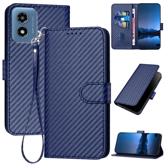 For Motorola Moto G Play 4G 2024 YX0070 Carbon Fiber Buckle Leather Phone Case with Lanyard(Royal Blue) - Motorola Cases by buy2fix | Online Shopping UK | buy2fix