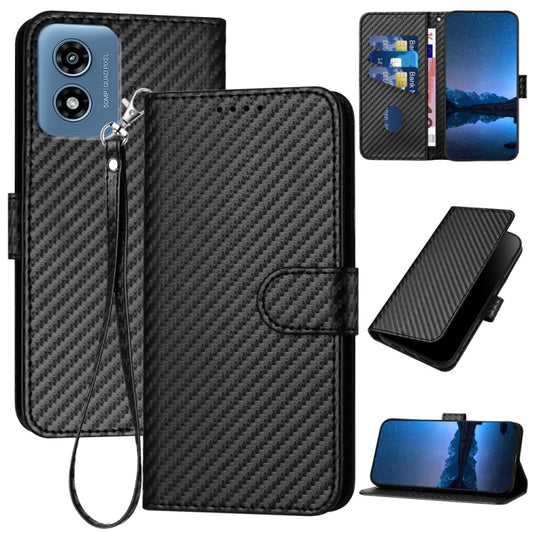 For Motorola Moto G Play 4G 2024 YX0070 Carbon Fiber Buckle Leather Phone Case with Lanyard(Black) - Motorola Cases by buy2fix | Online Shopping UK | buy2fix