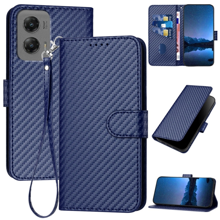 For Motorola Moto G Stylus 5G 2024 YX0070 Carbon Fiber Buckle Leather Phone Case with Lanyard(Royal Blue) - Motorola Cases by buy2fix | Online Shopping UK | buy2fix