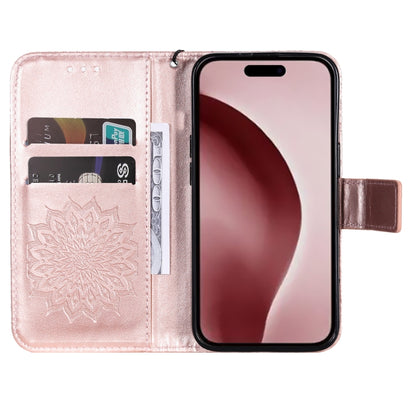 For iPhone 16 Pro Embossed Sunflower Pattern Flip Leather Phone Case(Rose Gold) - iPhone 16 Pro Cases by buy2fix | Online Shopping UK | buy2fix