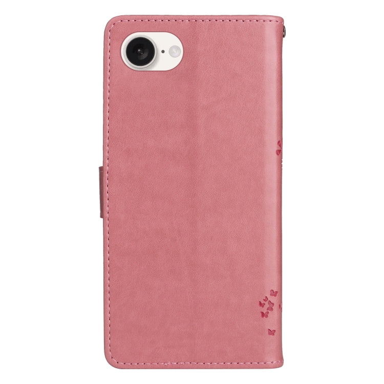 For iPhone SE 2024 Tree & Cat Embossed Pattern Flip Leather Phone Case(Pink) - More iPhone Cases by buy2fix | Online Shopping UK | buy2fix