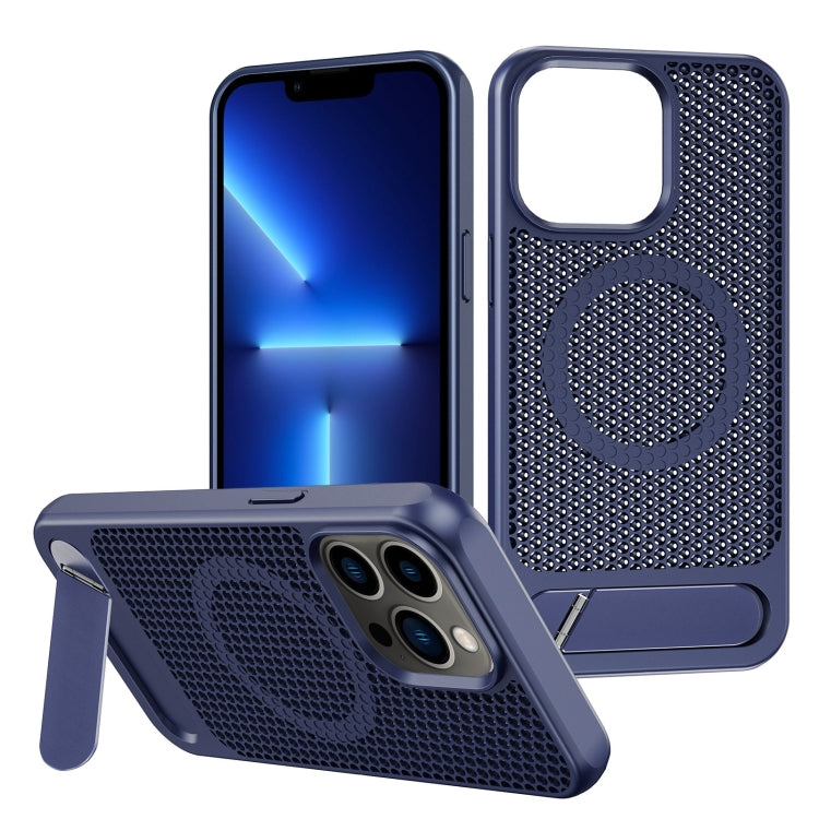 For iPhone 13 Pro Honeycomb Cooling MagSafe Phone Case with Invisible Holder(Blue) - iPhone 13 Pro Cases by buy2fix | Online Shopping UK | buy2fix