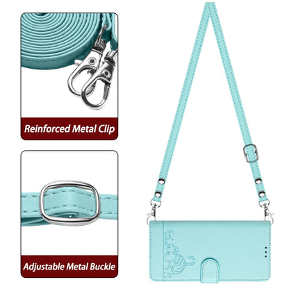 For OPPO A60 4G Global Cat Rat Embossed Pattern RFID Leather Phone Case with Lanyard(Mint Green) - OPPO Cases by buy2fix | Online Shopping UK | buy2fix