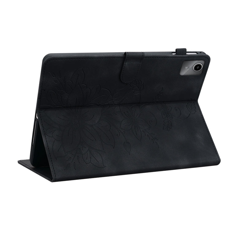 For Lenovo Tab M11/Xiaoxin Pad 11 2024 Lily Embossed Leather Tablet Case(Black) - Lenovo by buy2fix | Online Shopping UK | buy2fix