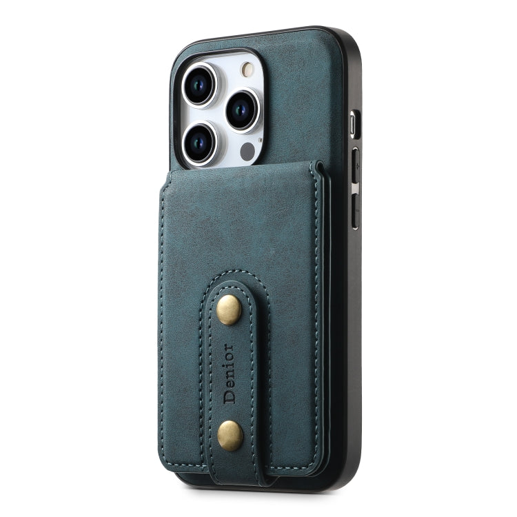 For iPhone 15 Pro Max Denior D14 NK Retro Pattern MagSafe Magnetic Card Holder Leather Phone Case(Blue) - iPhone 15 Pro Max Cases by Denior | Online Shopping UK | buy2fix