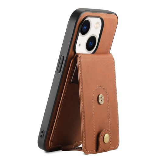For iPhone 14 Plus Denior D14 NK Retro Pattern MagSafe Magnetic Card Holder Leather Phone Case(Brown) - iPhone 14 Plus Cases by Denior | Online Shopping UK | buy2fix