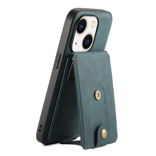 For iPhone 14 Plus Denior D14 NK Retro Pattern MagSafe Magnetic Card Holder Leather Phone Case(Blue) - iPhone 14 Plus Cases by Denior | Online Shopping UK | buy2fix