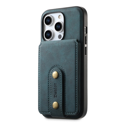 For iPhone 14 Plus Denior D14 NK Retro Pattern MagSafe Magnetic Card Holder Leather Phone Case(Blue) - iPhone 14 Plus Cases by Denior | Online Shopping UK | buy2fix