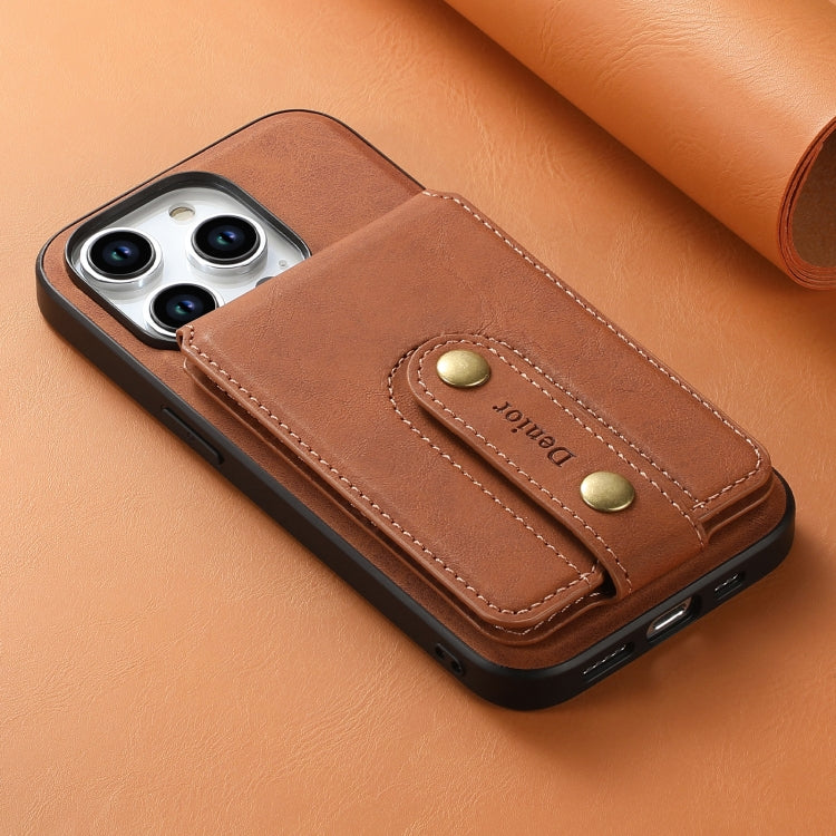 For iPhone 14 Pro Denior D14 NK Retro Pattern MagSafe Magnetic Card Holder Leather Phone Case(Brown) - iPhone 14 Pro Cases by Denior | Online Shopping UK | buy2fix