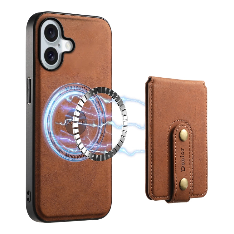 For iPhone 16 Denior D14 NK Retro Pattern MagSafe Magnetic Card Holder Leather Phone Case(Brown) - iPhone 16 Cases by Denior | Online Shopping UK | buy2fix