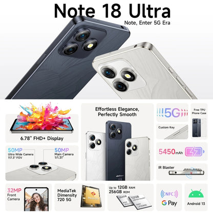 Ulefone Note 18 Ultra, 6GB+256GB, Side Fingerprint, 6.78 inch Android 13 MediaTek Dimensity 720 5G MT6853 Octa Core 2.0GHz, NFC, Network: 5G(Lustrous Black) - Ulefone by Ulefone | Online Shopping UK | buy2fix