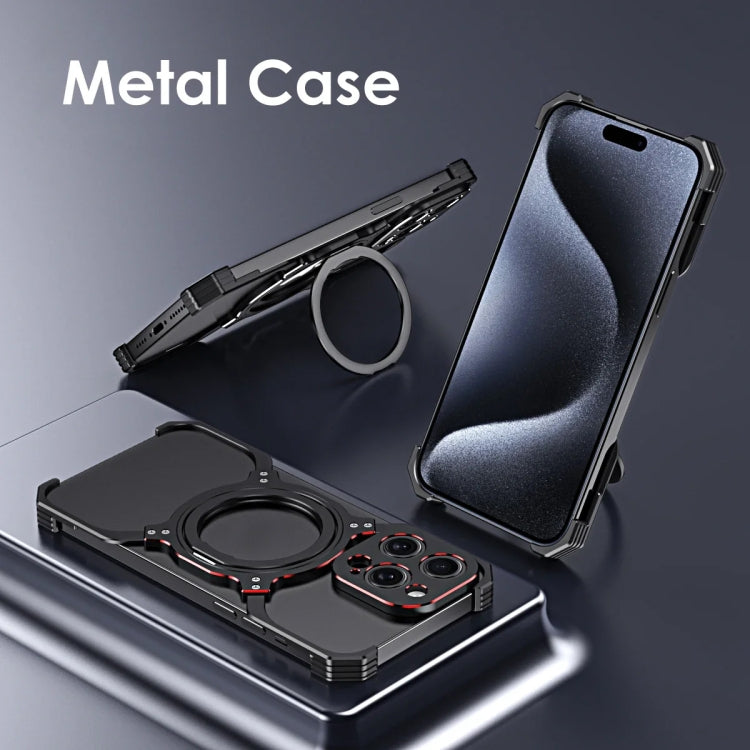 For iPhone 15 Pro Mechanical Arm Borderless MagSafe Holder Metal Phone Case(Black Silver) - iPhone 15 Pro Cases by buy2fix | Online Shopping UK | buy2fix