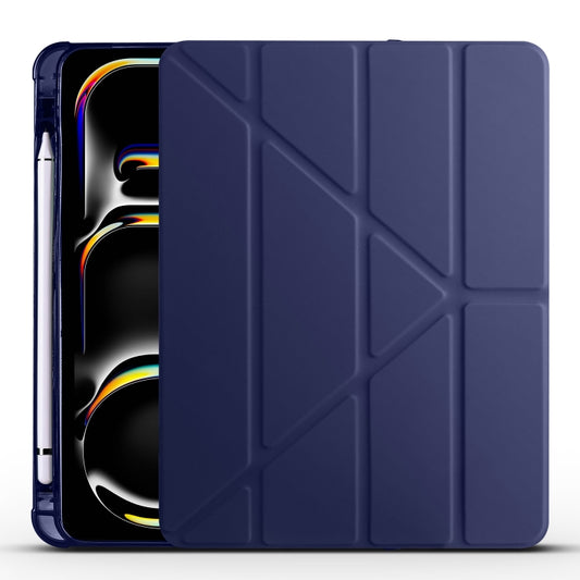 For iPad Pro 13 2024 Multi-folding TPU Leather Smart Tablet Case with Pen Slot(Dark Blue) - iPad Pro 13 2024 Cases by buy2fix | Online Shopping UK | buy2fix