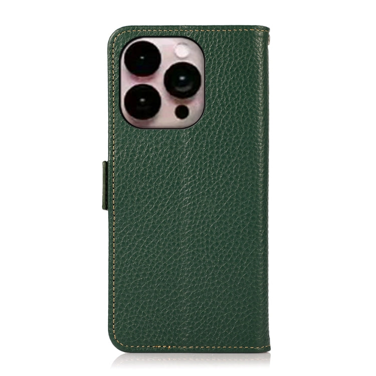 For iPhone 16 Pro KHAZNEH Side-Magnetic Litchi Genuine Leather RFID Case(Green) - iPhone 16 Pro Cases by buy2fix | Online Shopping UK | buy2fix