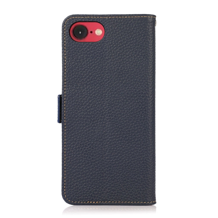 For iPhone 16e KHAZNEH Side-Magnetic Litchi Genuine Leather RFID Case(Blue) - iPhone 16e Cases by buy2fix | Online Shopping UK | buy2fix