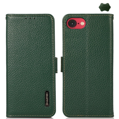 For iPhone 16e KHAZNEH Side-Magnetic Litchi Genuine Leather RFID Case(Green) - iPhone 16e Cases by buy2fix | Online Shopping UK | buy2fix