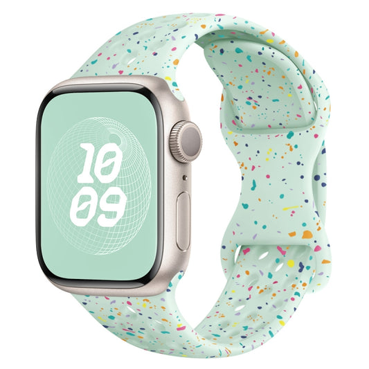 For Apple Watch SE 40mm Hole Style Butterfly Buckle Camouflage Silicone Watch Band(Light Mint) - Watch Bands by buy2fix | Online Shopping UK | buy2fix