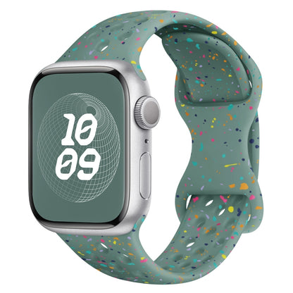 For Apple Watch Series 2 38mm Hole Style Butterfly Buckle Camouflage Silicone Watch Band(Pine Green) - Watch Bands by buy2fix | Online Shopping UK | buy2fix